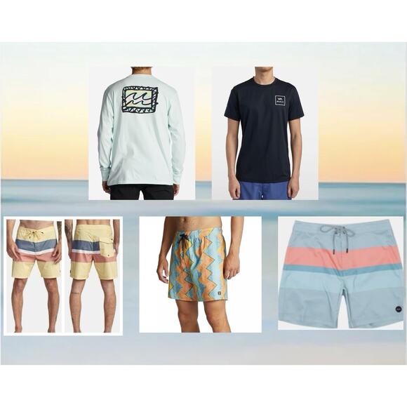 Boy's Youth Large 29 LOT Swim Board Shorts Bathing Suit Rash Guard Sun Shirt